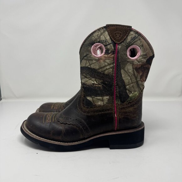 Ariat Pink Camo Brown Leather Western Cowboy Boots Women's Size 6.5 - Picture 2 of 10